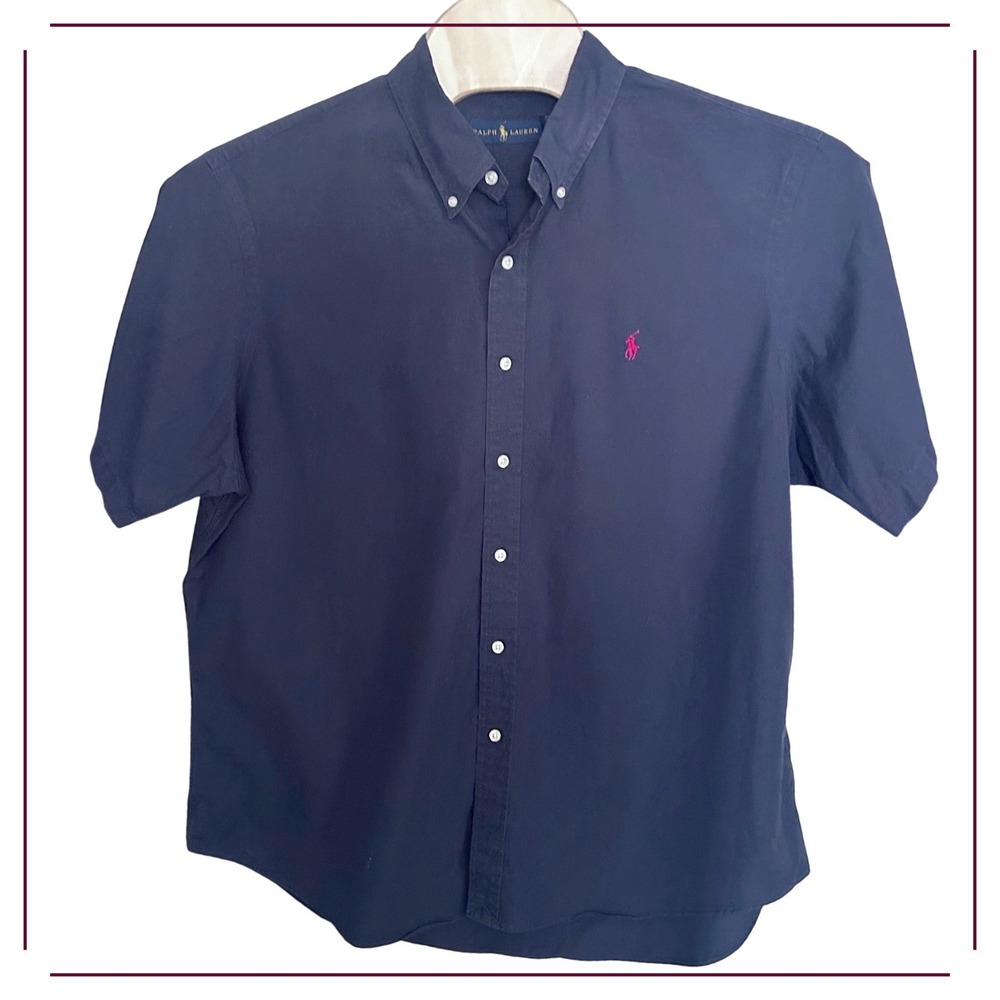 Polo Ralph Lauren Mens Navy Blue Short Sleeve Button Down Shirt Red Pony Logo